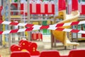 Quarantine concept. Red caution tape on closed kids playground, due to COVID-19 ÃÂºÃÂ°Ãâ¬ÃÂ°ÃÂ½ÃâÃÂ¸ÃÂ½ÃÂµ. Stay home Royalty Free Stock Photo